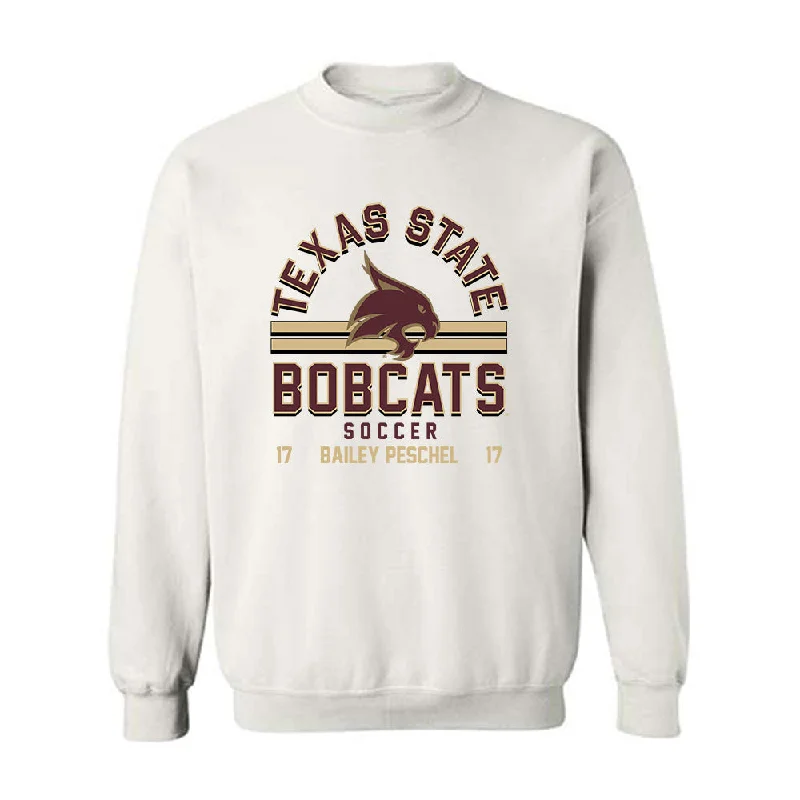 Texas State - NCAA Women's Soccer : Bailey Peschel - Classic Fashion Shersey Crewneck Sweatshirt Hoodie with Side Slits Relaxed Casual Texas State - NCAA Women's Soccer : Bailey Peschel - Classic Fashion Shersey Crewneck Sweatshirt Hoodie with Side Slits Relaxed Casual