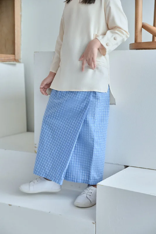 The Sungai Folded Skirt - Sky Checked slim fit skirt