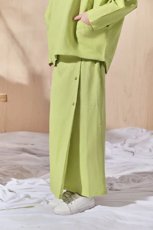 The Balik Buttons Folded Skirt - Lime Green wool skirt breathable