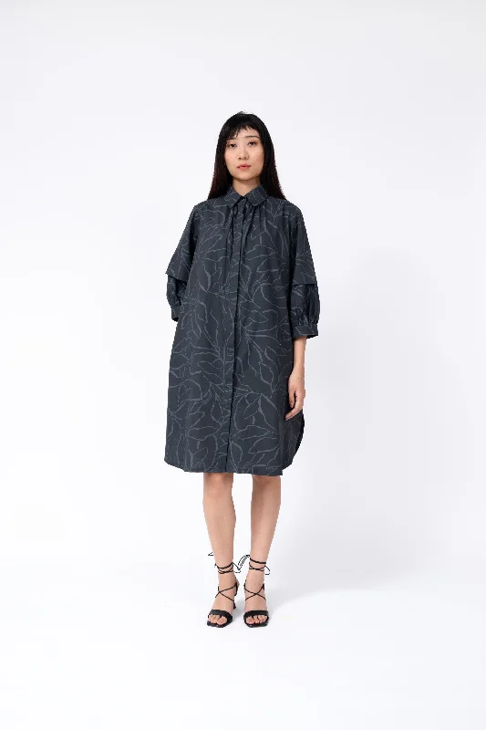 Abstract Leaf Print Fence Dress Maxi Flowy Bohemian