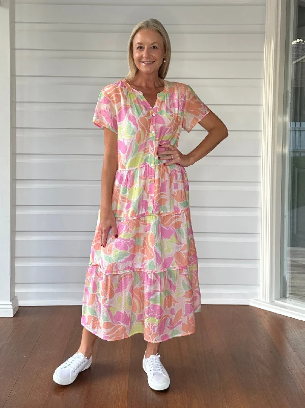 Florida Keys Floral Dress - Pink Turtleneck Warm Winter