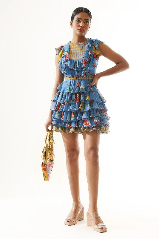 Printed Frill Dress Tunics Luxurious high-end