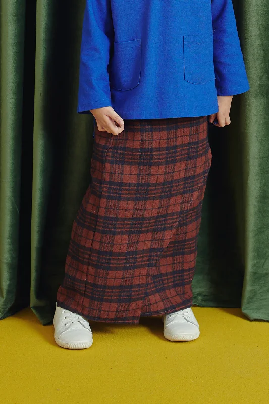 The Rona Irregular Overlay Skirt - Checked Brown zip skirt side