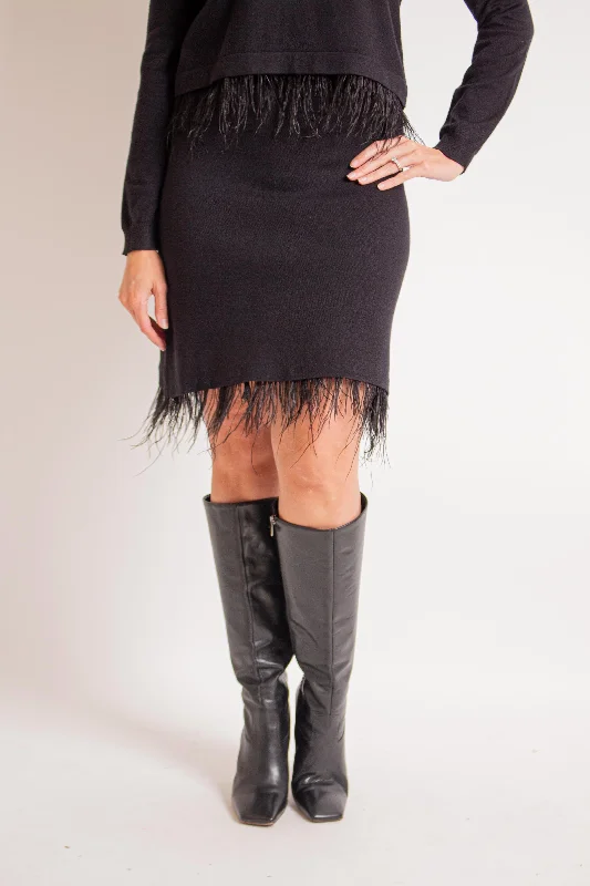 Black Feather Hem Skirt wool skirt warm