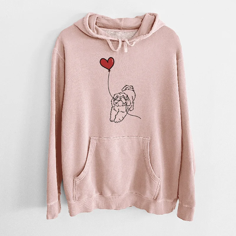 Lhasa Apso Heart String - Unisex Pigment Dyed Hoodie Hoodie with Strings Custom Fit Adjustable
