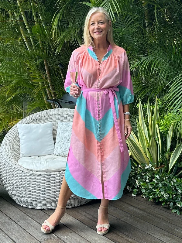 Gelato Button Down Dress - Pink Multi Tunics Chic elegant