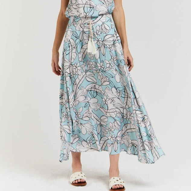 Sicily Floral Maxi Skirt (Blue) cashmere skirt fine