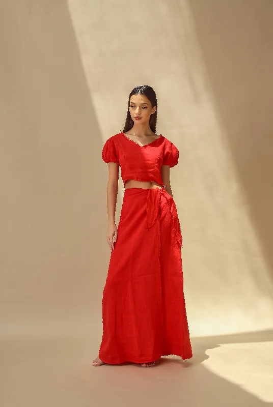 Tocco Pure Linen Wrap Skirt in Rosso lace skirt feminine