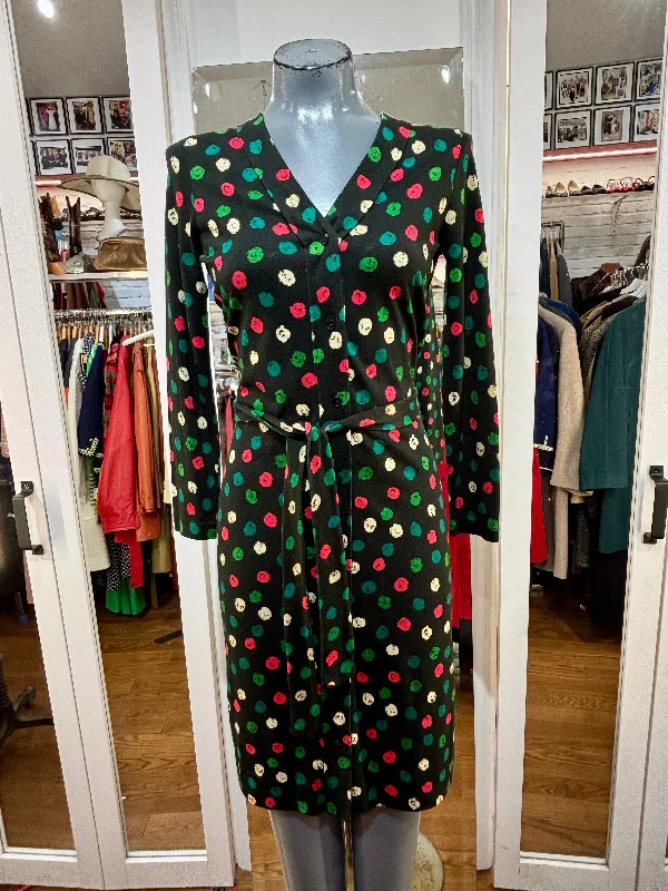 90's Black Multicolor Dotted Print Two Piece Skirt Set pleated skirt texture