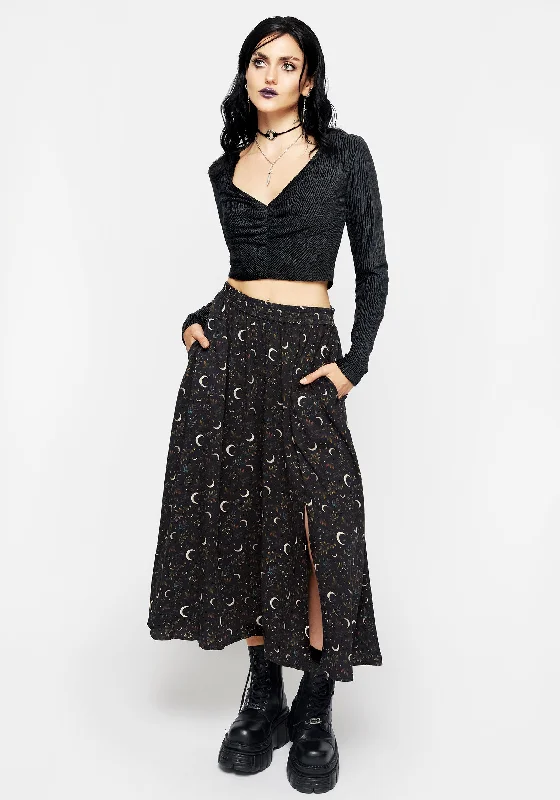 Sickle Moon Side Split Midi Skirt wool skirt breathable