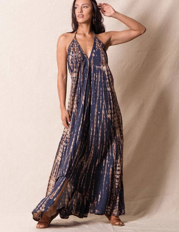 Shibori Halter Dress - Indigo Tunics Print Colorful