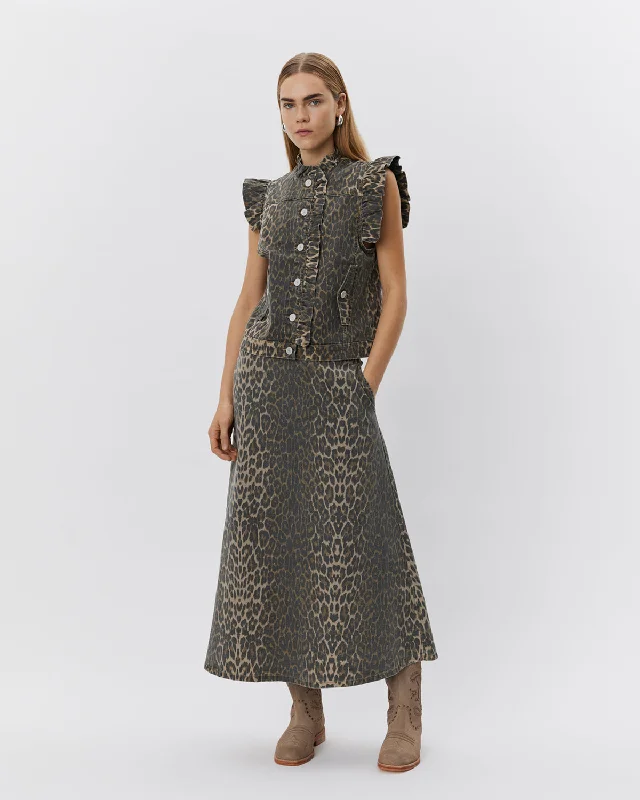 SELIASW SKIRT - Light brown leopard cashmere skirt rich