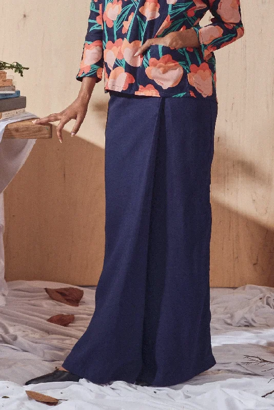 The Balik Women Buttons Folded Skirt - Navy Blue velvet skirt luxurious