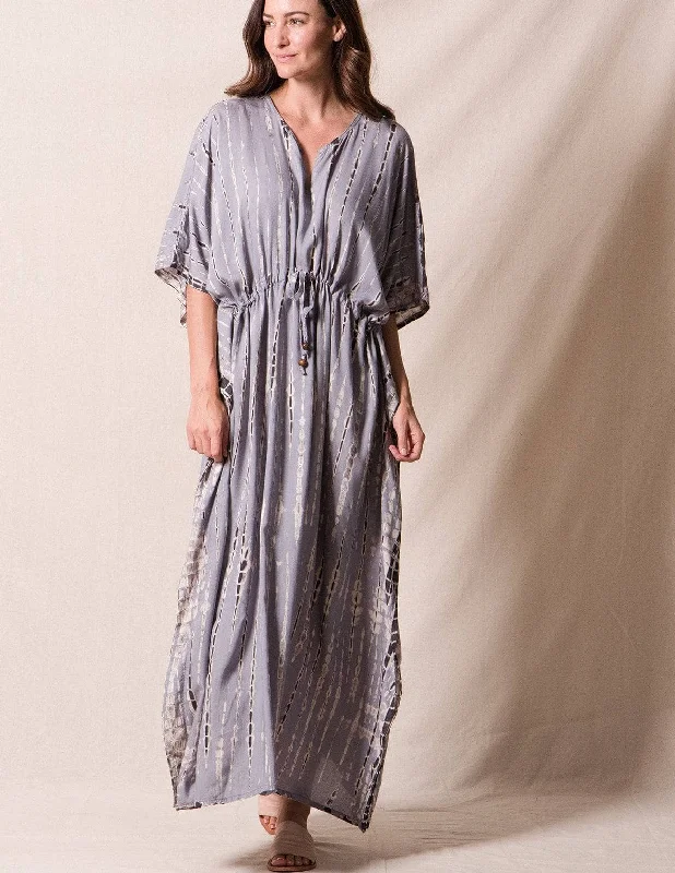 Tie-Dye Shibori Kaftan Dress -Dove Grey Tunics Fashionable trendy