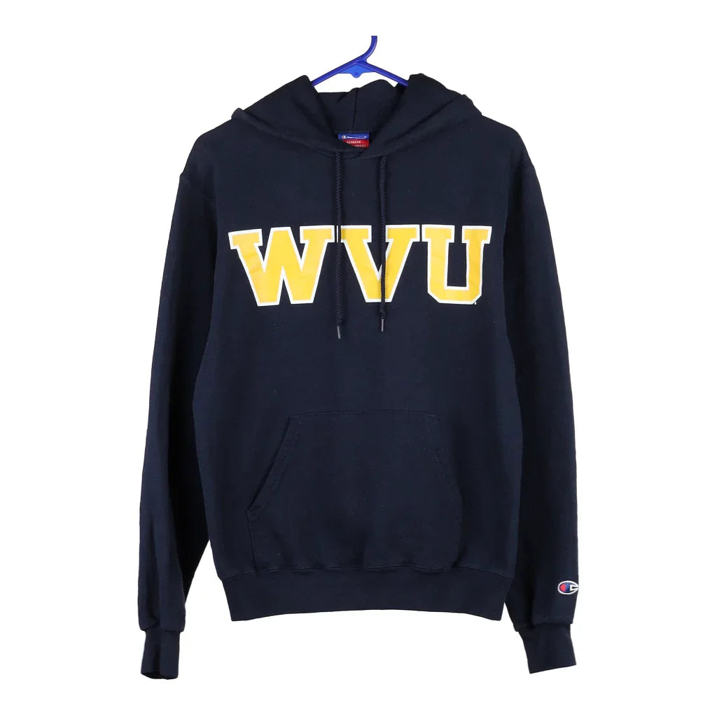 WVU Champion College Hoodie - Small Navy Cotton Blend Hoodie with Drawstring Waist Adjustable Fitted WVU Champion College Hoodie - Small Navy Cotton Blend Hoodie with Drawstring Waist Adjustable Fitted