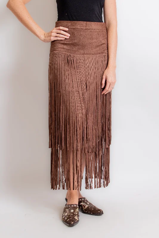 Chocolate Fringe Skirt leather skirt refined