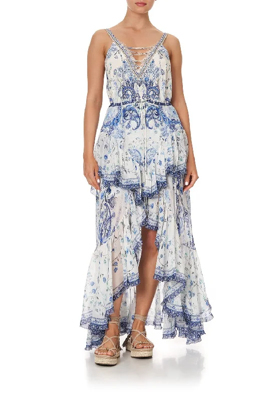 MAXI SKIRT WITH DOUBLE FRILL TALKING ABOUT A REVOLUTION asymmetrical skirt cut