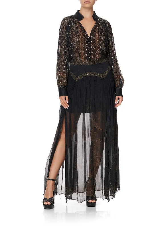 MAXI SKIRT WITH SHAPED YOKE COBRA KING silk skirt sleek