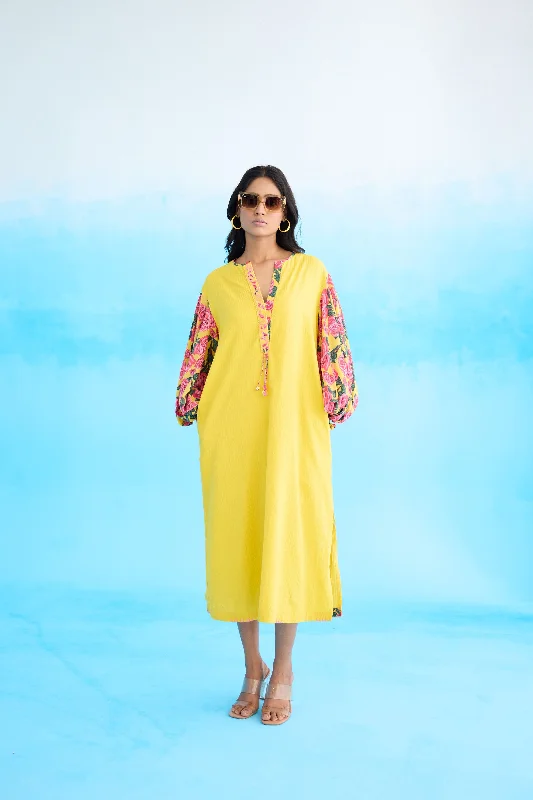 Yellow A-Line Flower Tassels Dress Tunics Trousers formal