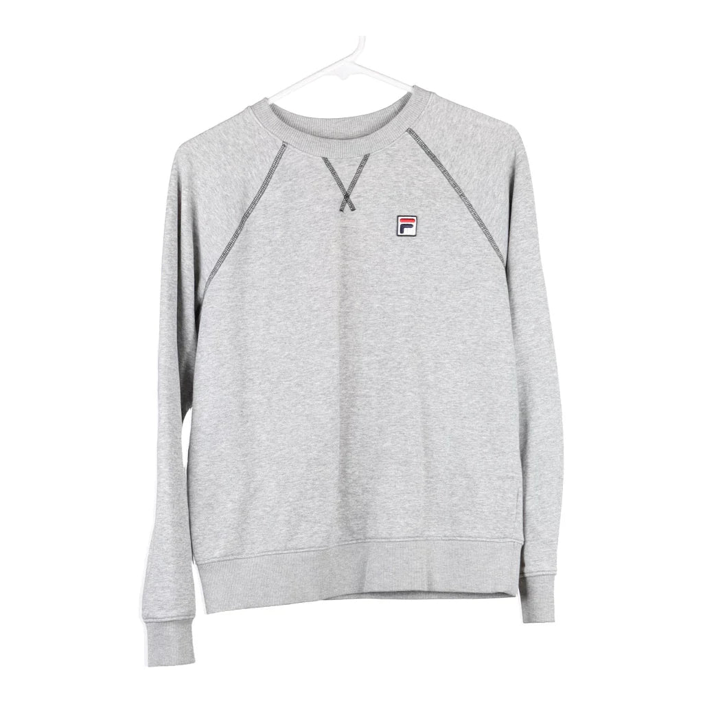 Fila Sweatshirt - Small Grey Cotton Blend Hoodie with Set-In Sleeves Structured Classic Fila Sweatshirt - Small Grey Cotton Blend Hoodie with Set-In Sleeves Structured Classic