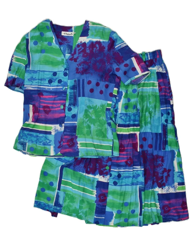 VINTAGE Womens 4 Button 2 Piece Skirt Set UK 14 Large W32  Blue Patchwork high waist skirt