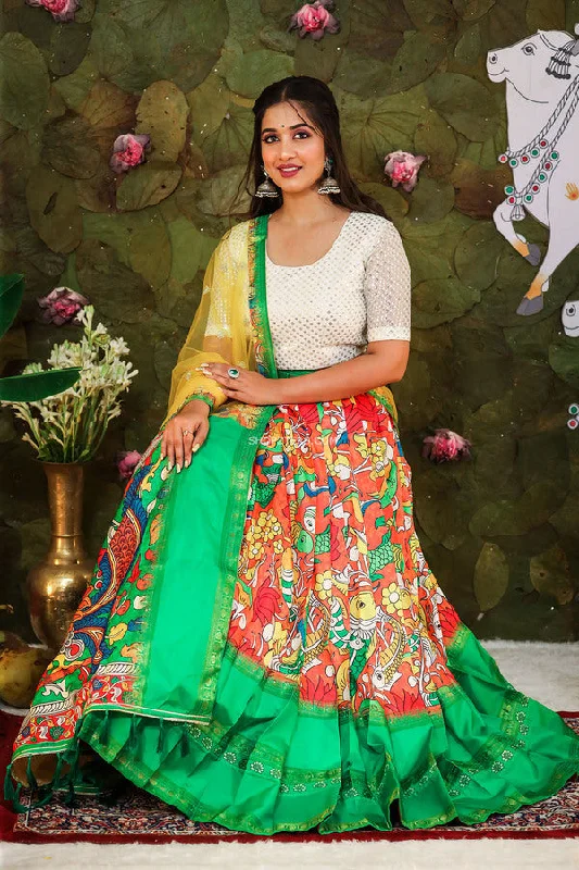 Red White & Green Combination Croptop & Skirt With Yellow Dupatta vintage skirt charm