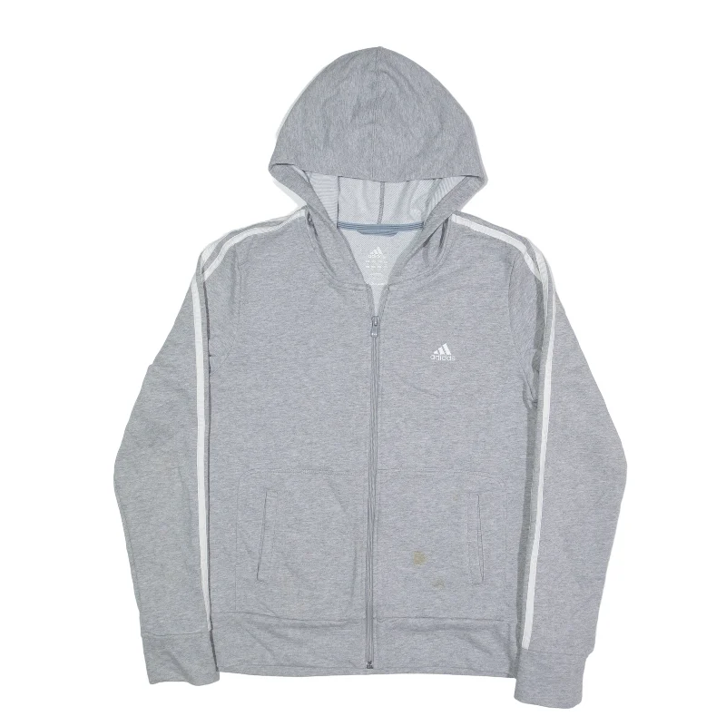 ADIDAS Hoodie Grey Full Zip Womens UK 18 Hoodie with Metallic Shiny Futuristic