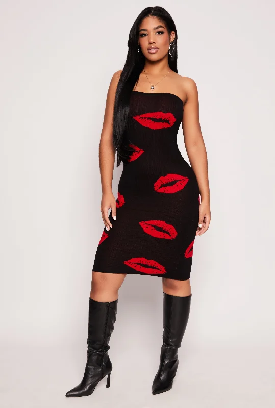 Lip Print Midi Tube Dress Tunics Travel practical