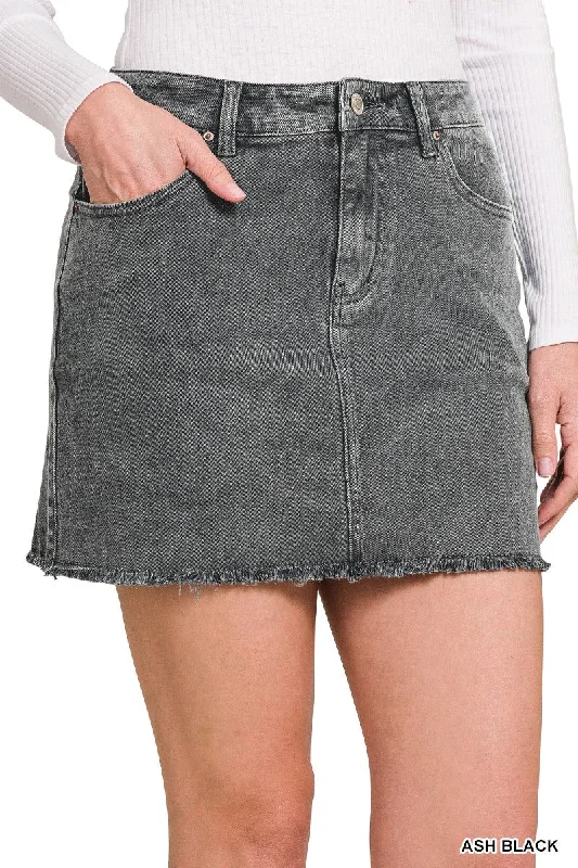 Acid Washed Frayed Hem Skirt cotton skirt soft