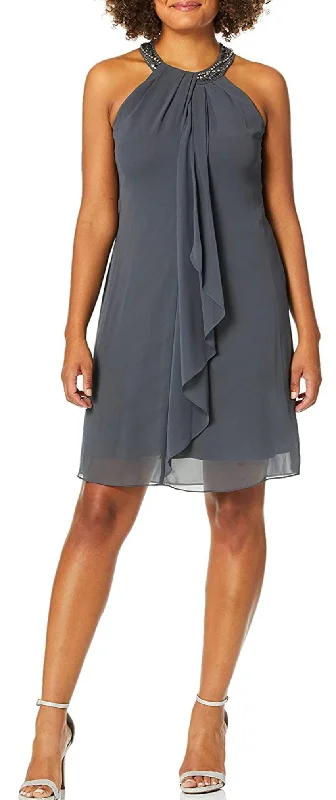 SLNY Fashion Women's Jewel Halter Sheath Dress Tunics Denim casual