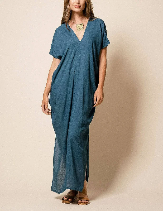 Zuri Kaftan Dress - Teal Tunics Versatile all-occasion
