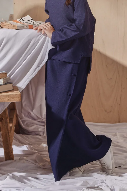 The Balik Buttons Folded Skirt - Navy Blue cashmere skirt fine