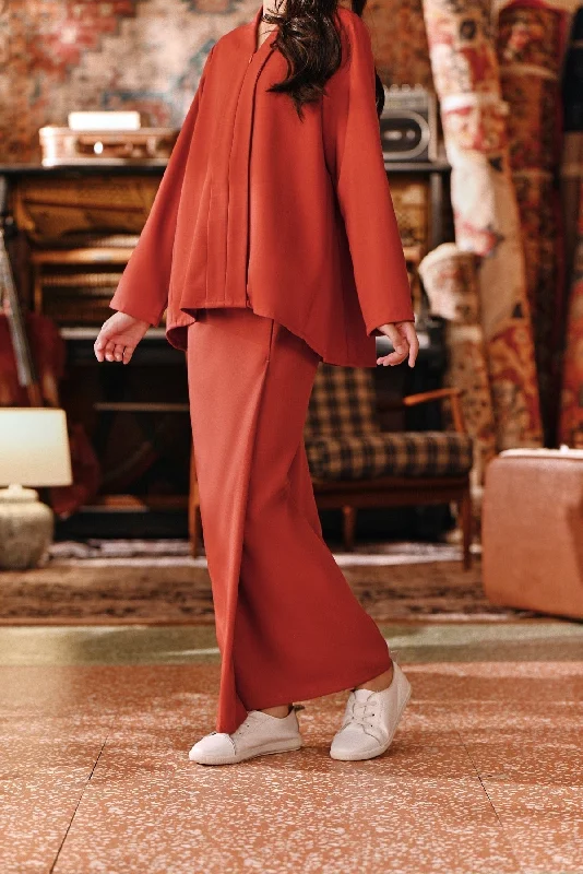The Akar Kita Folded Skirt - Mandarin Red slim fit skirt