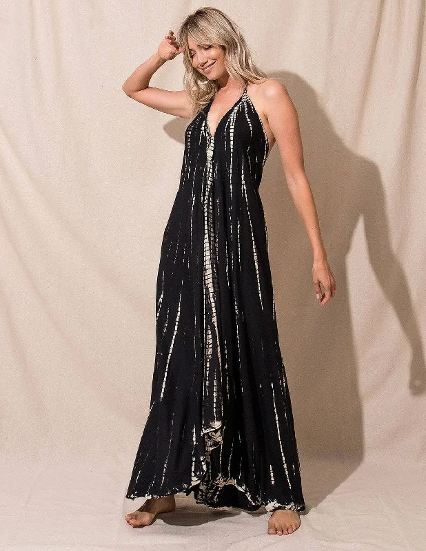 Shibori Halter Dress - Black Tunics Mesh breathable
