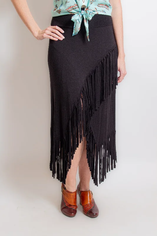 Black Asymmetrical Fringe Skirt corduroy skirt textured