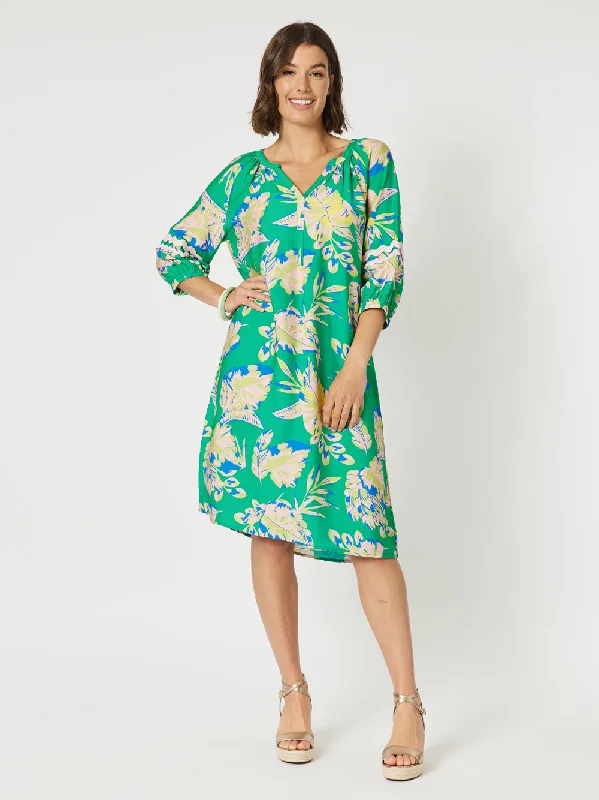 Oasis Floral Dress - Green Tunics Silk luxurious