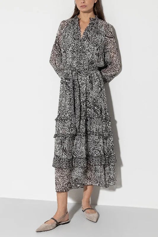 LUISA CERANO Black Print Dress Tunics Handmade artisanal
