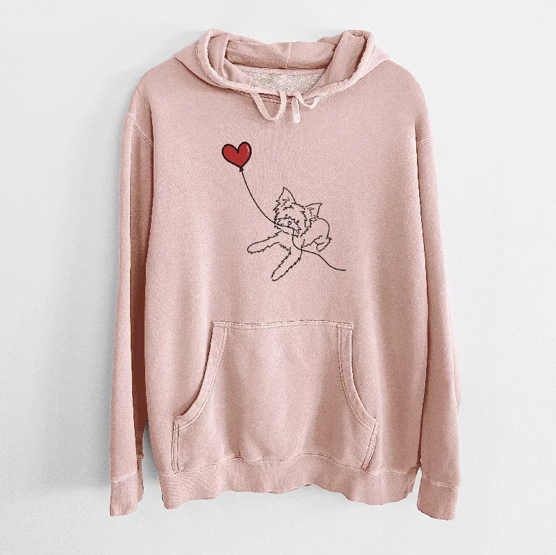 Yorkshire Terrier Heart String - Unisex Pigment Dyed Hoodie Hoodie with Distressed Vintage Worn