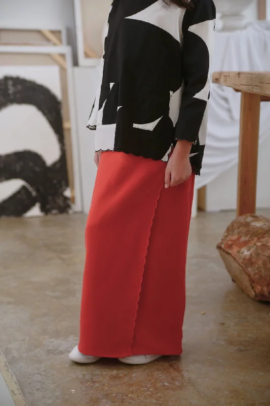 The Seniman Scallop Skirt - Rosewood linen skirt breathable