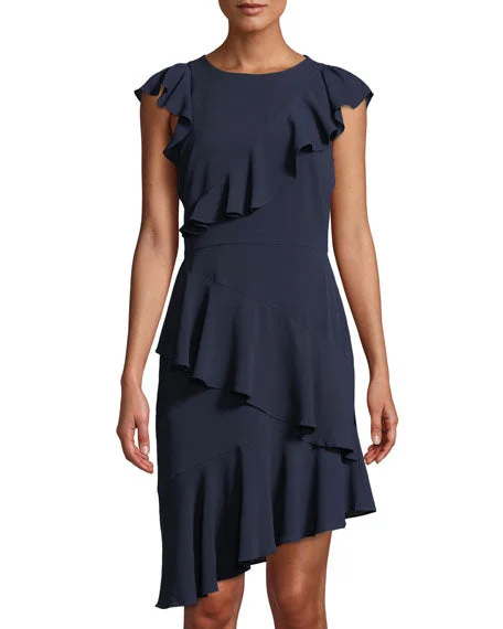 Navy Asymmetrical Ruffle Dress Tunics Gym athletic