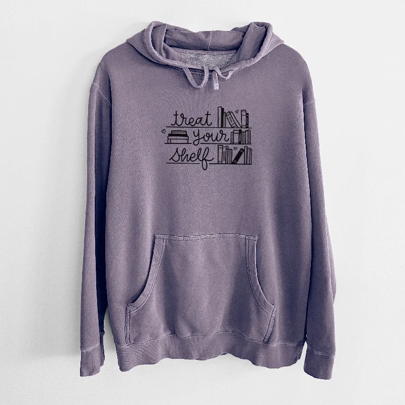 Treat Your Shelf - Book Pun - Unisex Pigment Dyed Hoodie Hoodie with Applique Textured Unique
