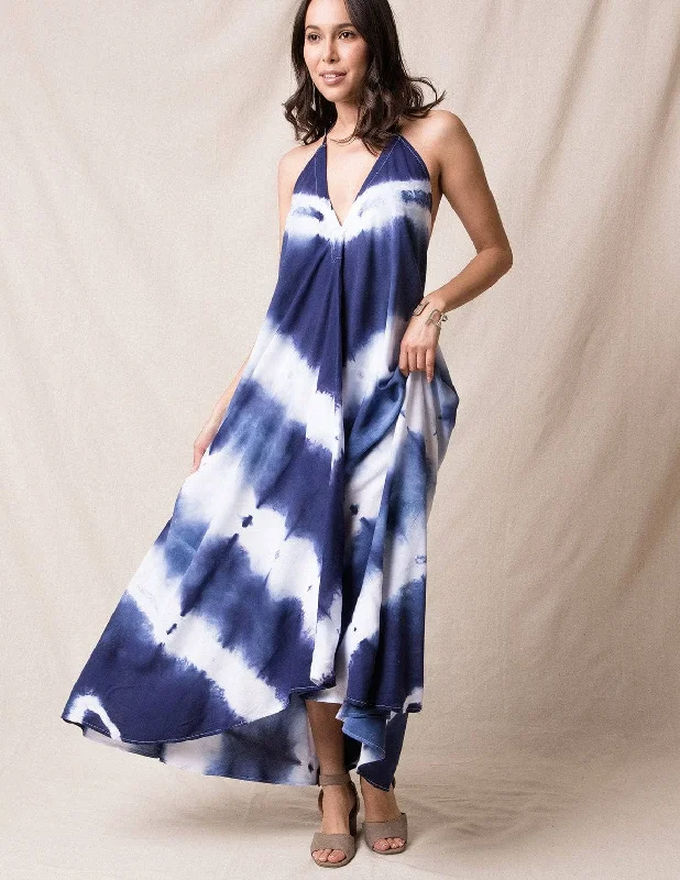 Tie-Dye Halter Dress - Indigo Tunics Short Trendy