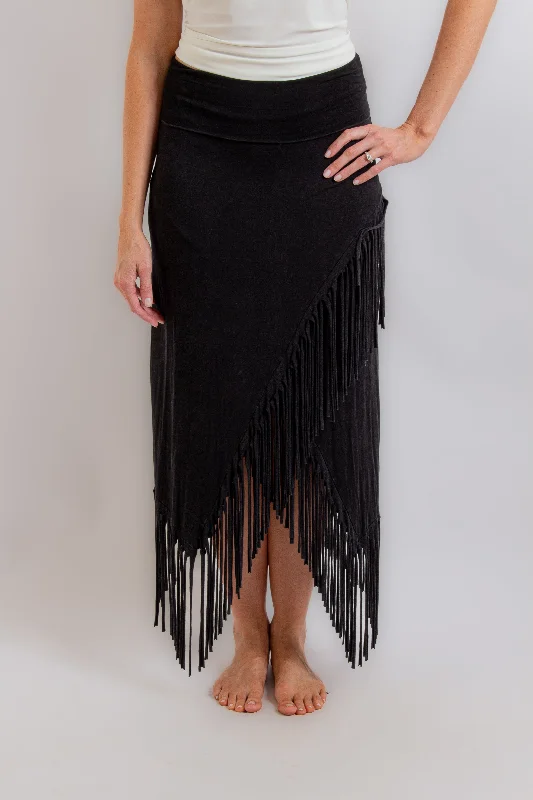 Charcoal Asymmetrical Fringe Skirt velvet skirt rich