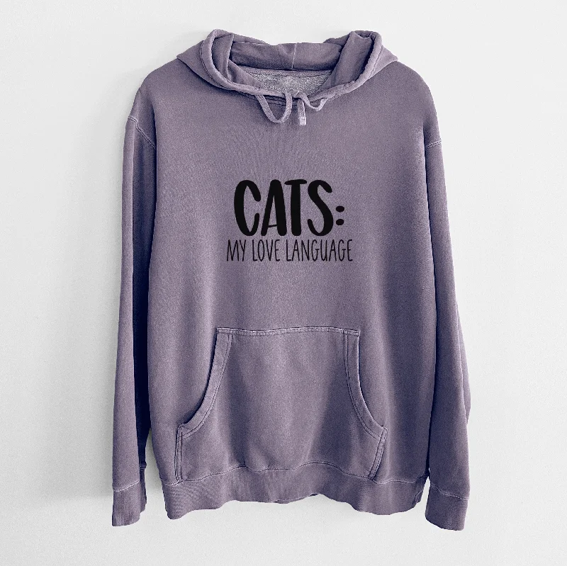 Cats: My Love Language - Unisex Pigment Dyed Hoodie Hoodie with Longline Fit Extended Stylish