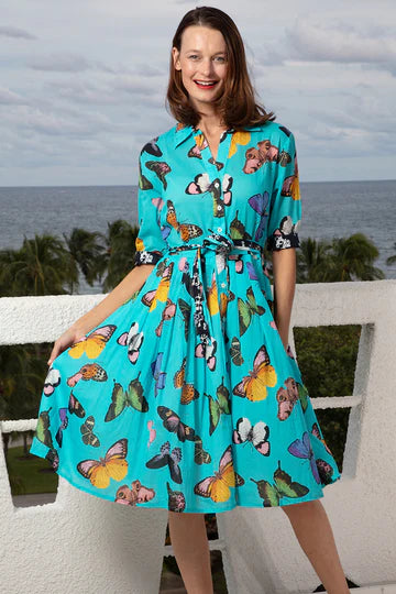 Dizzy Lizzie Mrs. Maisel Turquoise Butterflies Dress sweetheart Neckline Romantic
