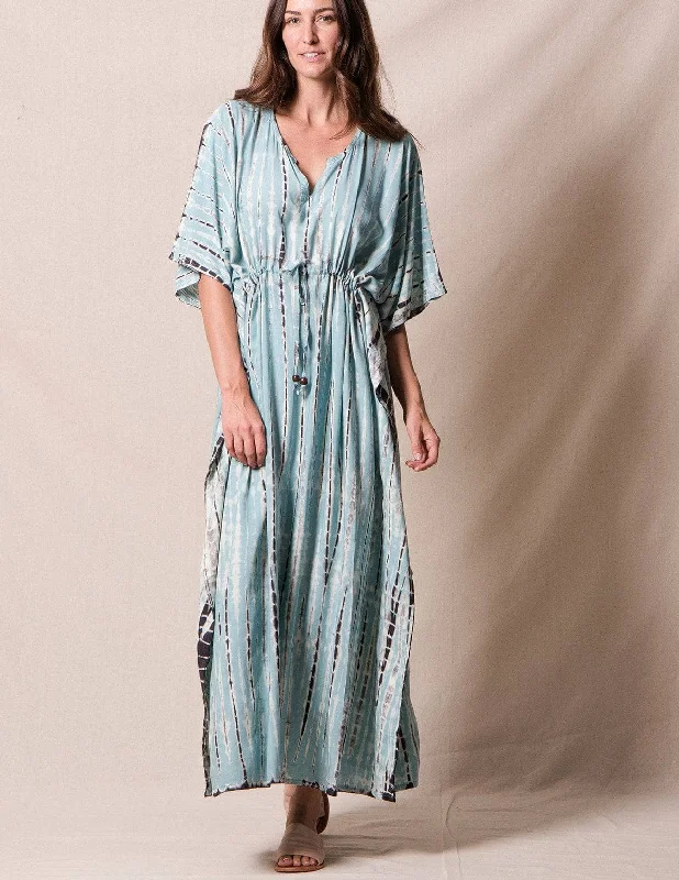 Tie-Dye Shibori  Kaftan Dress - Pale Aqua Tunics Ceremony elegant