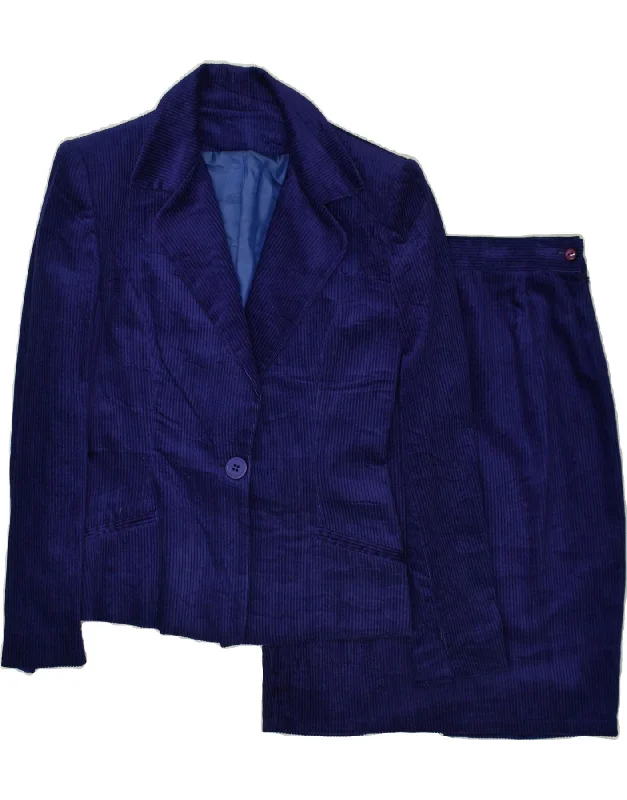 VINTAGE Womens Corduroy 2 Piece Skirt Set UK 10 Small W26  Navy Blue pencil skirt chic
