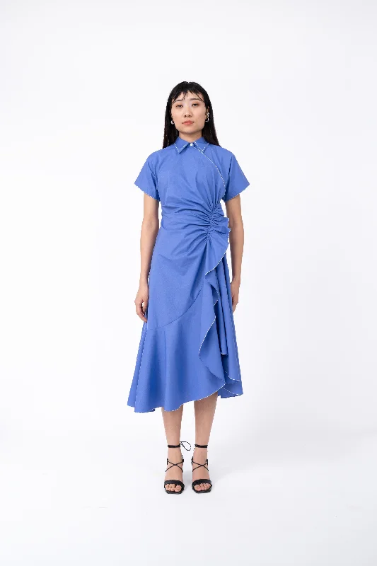 Scrunch Dress Crew Neckline Casual