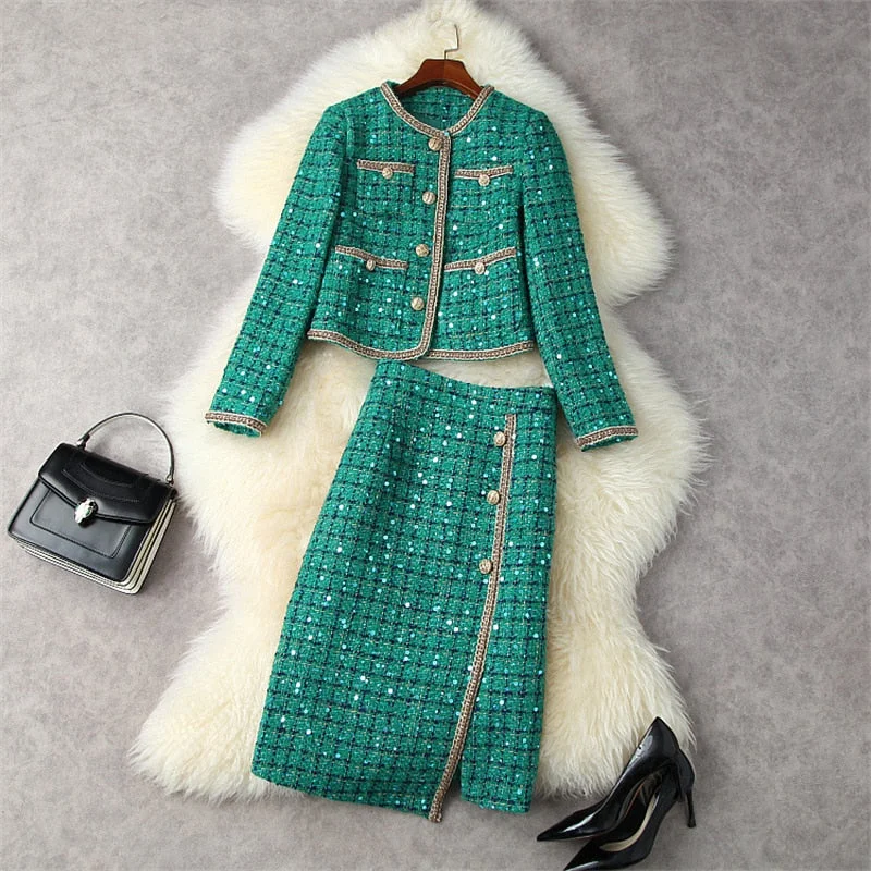 Runway Winter Tweed Dress Set Tunics Evening elegant