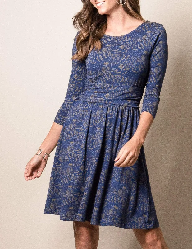 Fair Trade Natural Rhythm Dress - Blue Turtleneck Neckline Stylish